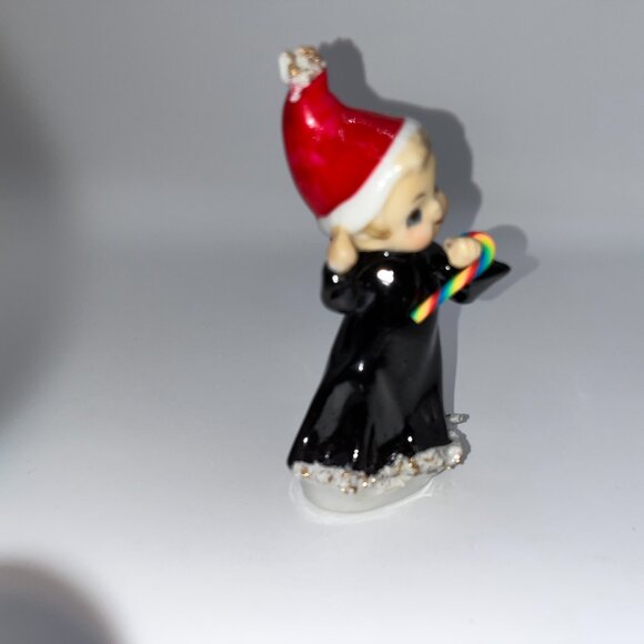 Vintage Dancing Angel Pixie Elf Santa Helper Ceramic Pixie Black Gown Candy Cane - Picture 10 of 13